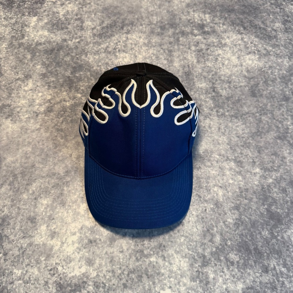 Vintage Blue‎ Black Flame Embroidered Baseball Hat Adjustable OSFA